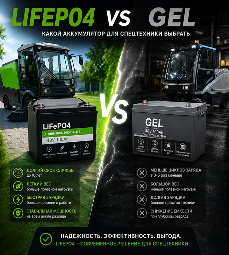 ВЫБОР ТЯГОВОГО АККУМУЛЯТОРА ДЛЯ СПЕЦТЕХНИКИ: LIFEPO4 ПРОТИВ GEL