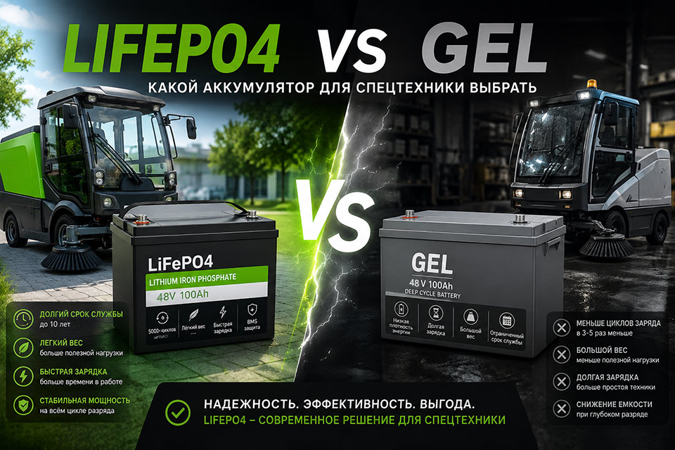 ВЫБОР ТЯГОВОГО АККУМУЛЯТОРА ДЛЯ СПЕЦТЕХНИКИ: LIFEPO4 ПРОТИВ GEL